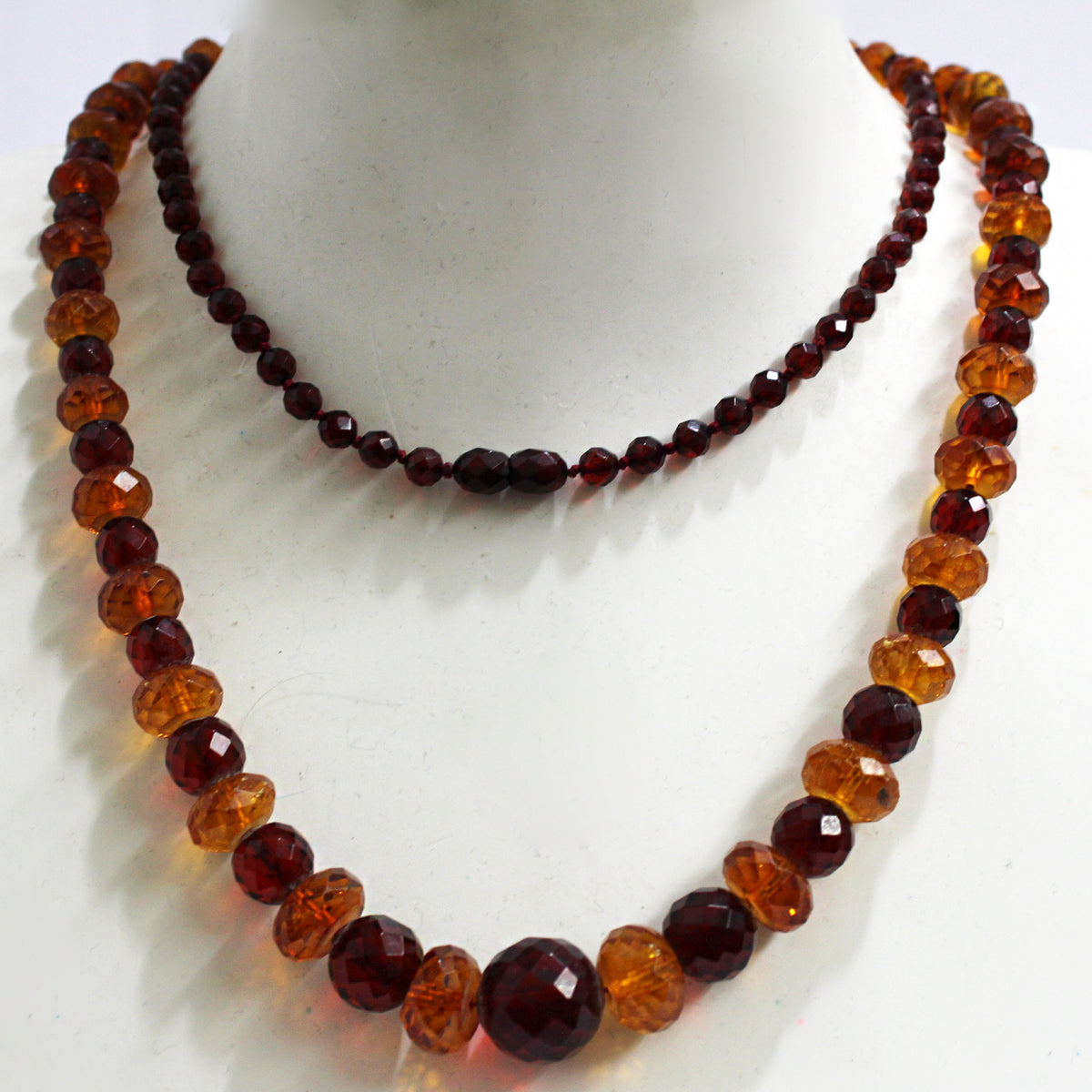 Vintage Patterned Cherry & Baltic Amber Graduated Necklace