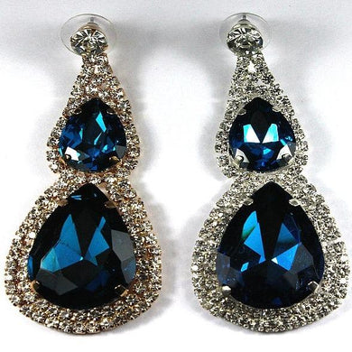 Large Teal Blue Crystal Clip On Earrings with CZ
