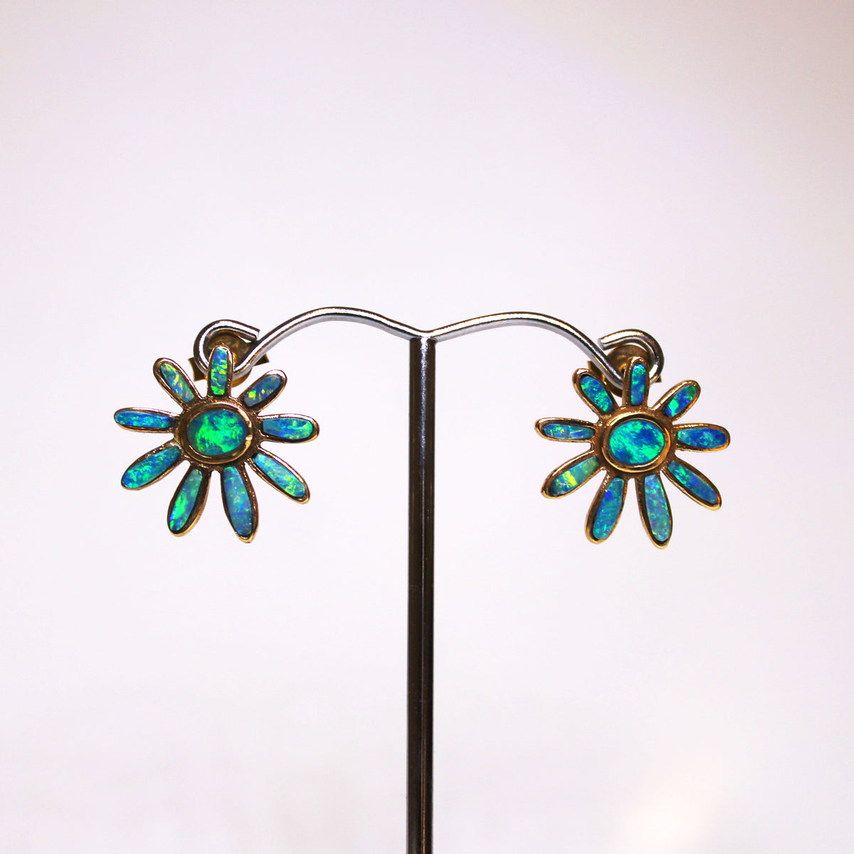 9ct Yellow Gold Australian Andamooka Opal Stud Earrings