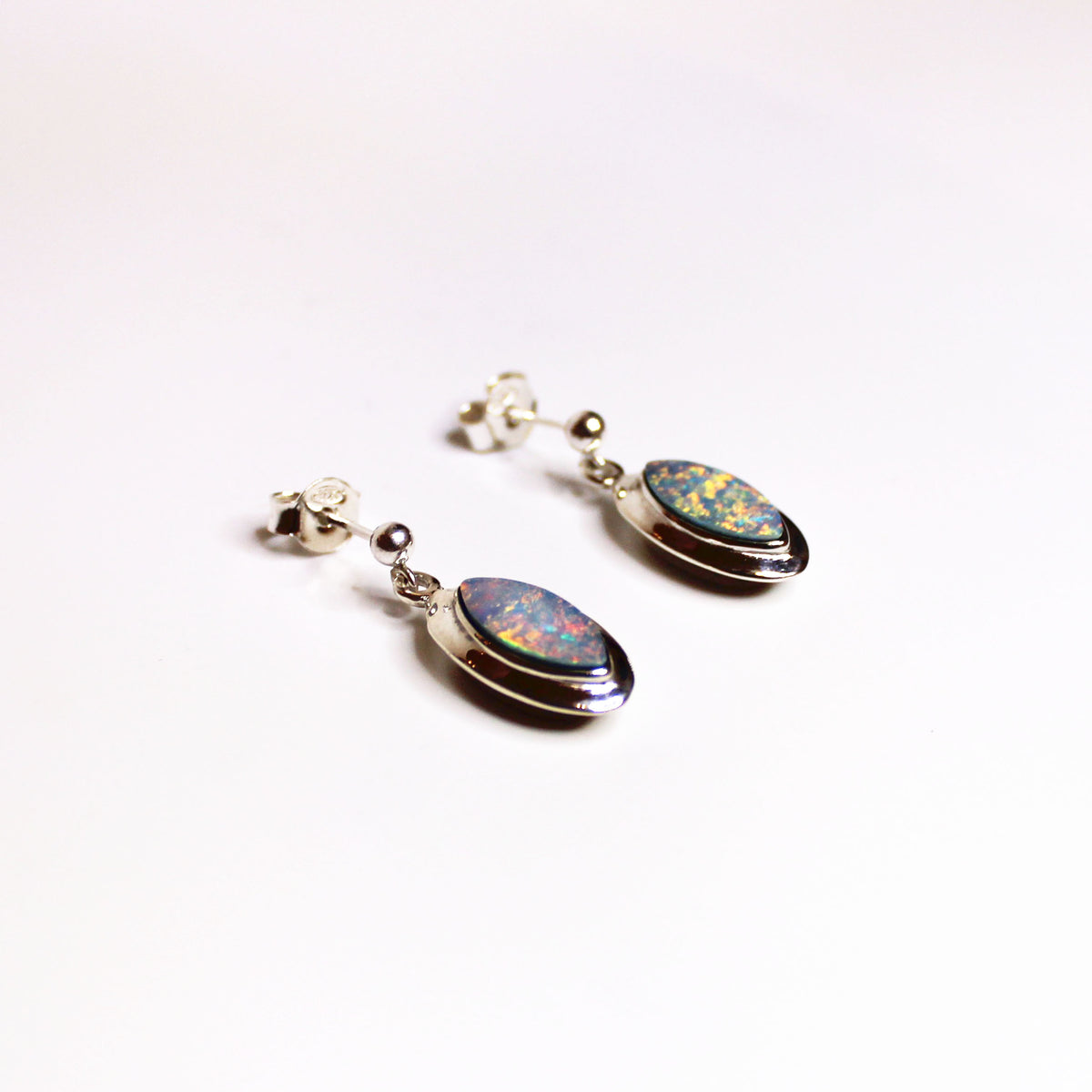 Sterling Silver Australian Andamooka Opal Marquee Earrings