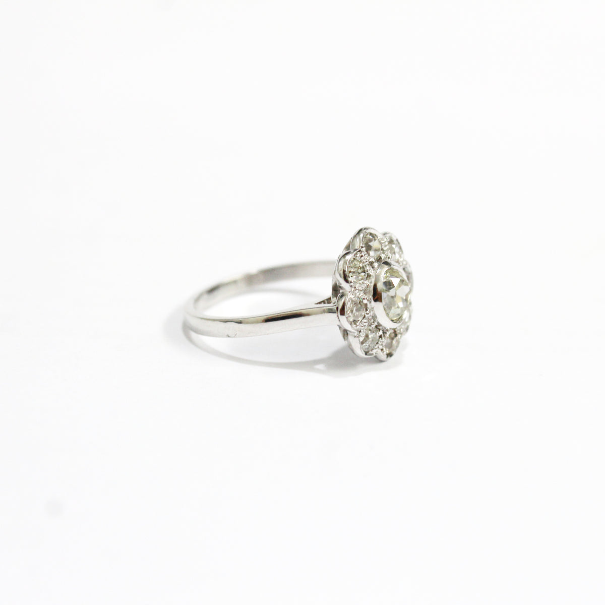Vintage Platinum 1.40ct Old Cut Diamond Cluster Dress Ring