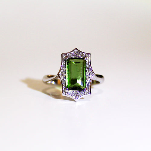 9ct White Gold Green Tourmaline and Diamond Ring