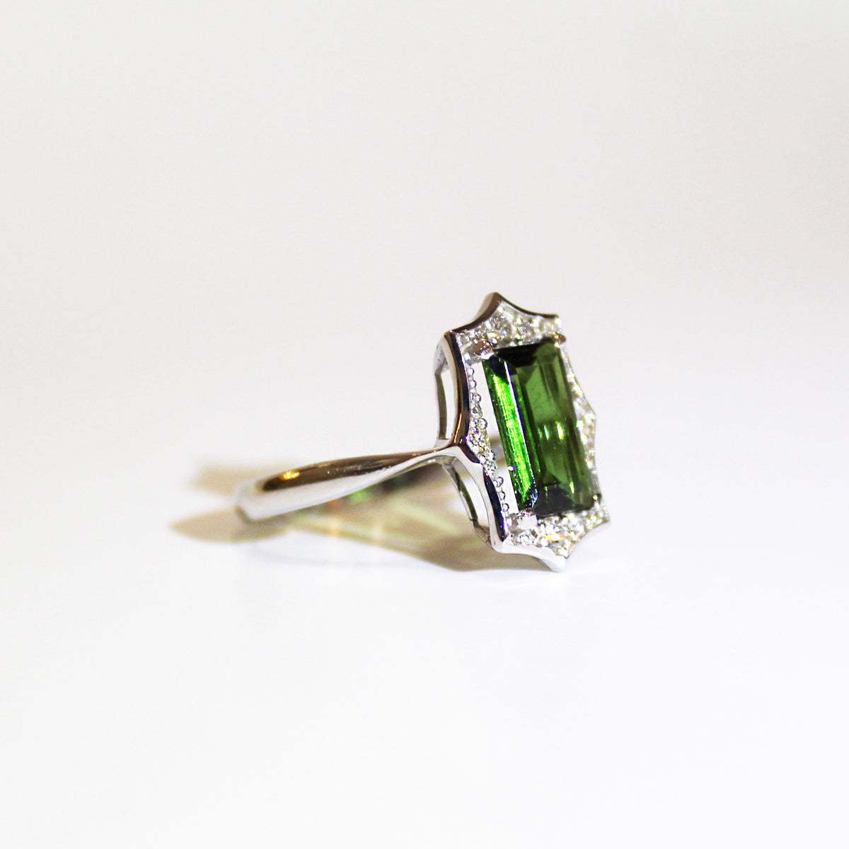 9ct White Gold Green Tourmaline and Diamond Ring