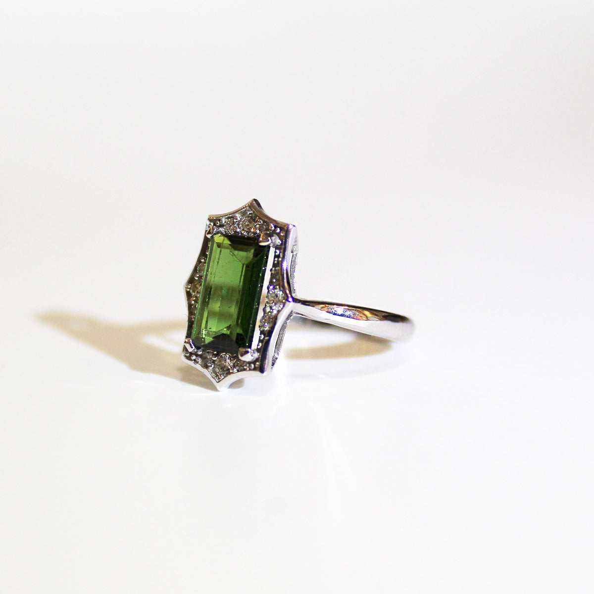 9ct White Gold Green Tourmaline and Diamond Ring