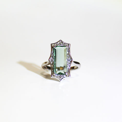 9ct White Gold Green Tourmaline and Diamond Ring