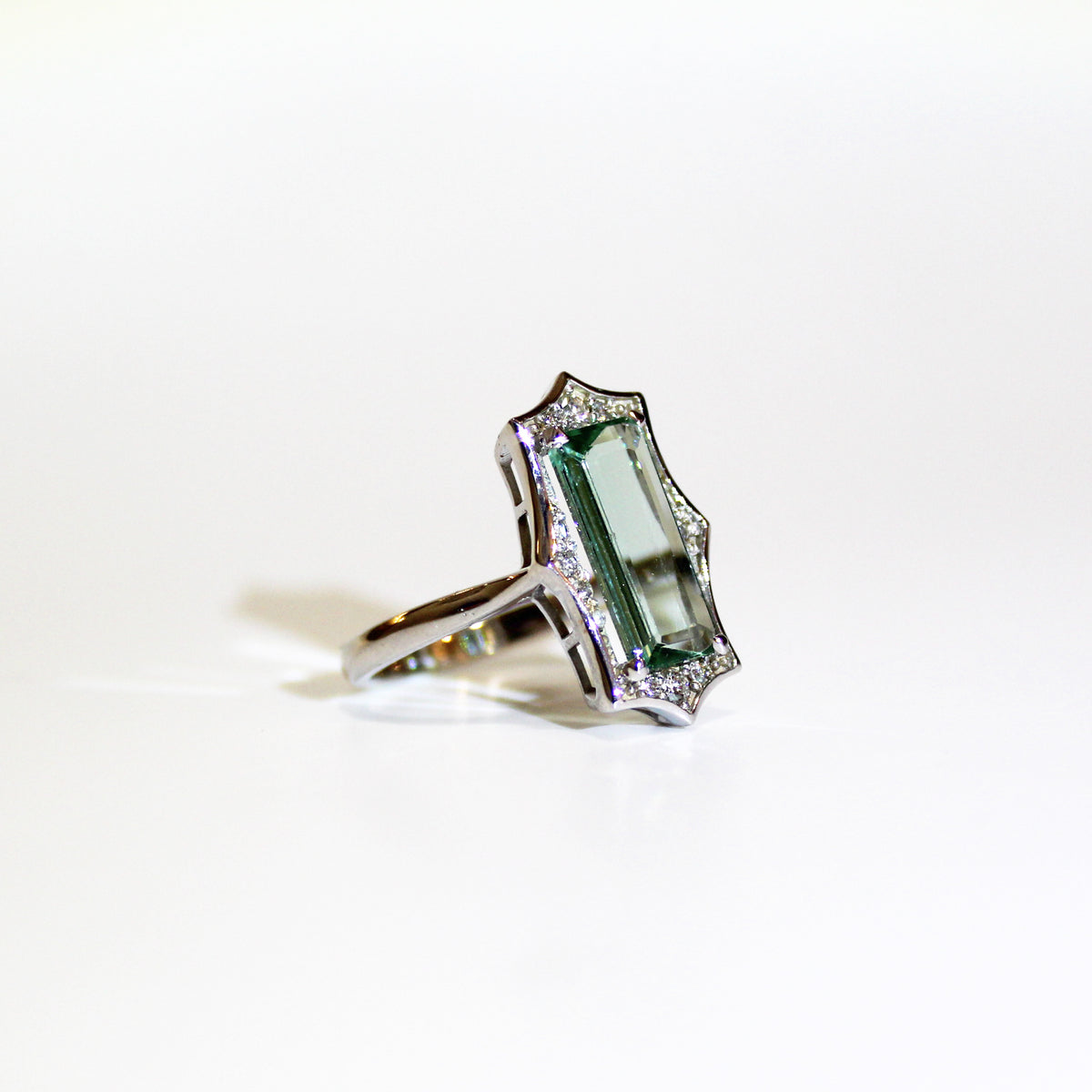 9ct White Gold Green Tourmaline and Diamond Ring