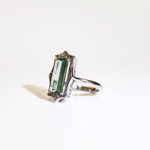 9ct White Gold Green Tourmaline and Diamond Ring