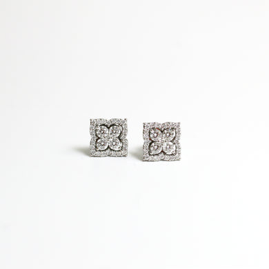 Vintage 18ct White Gold Diamond Tile Stud Earrings