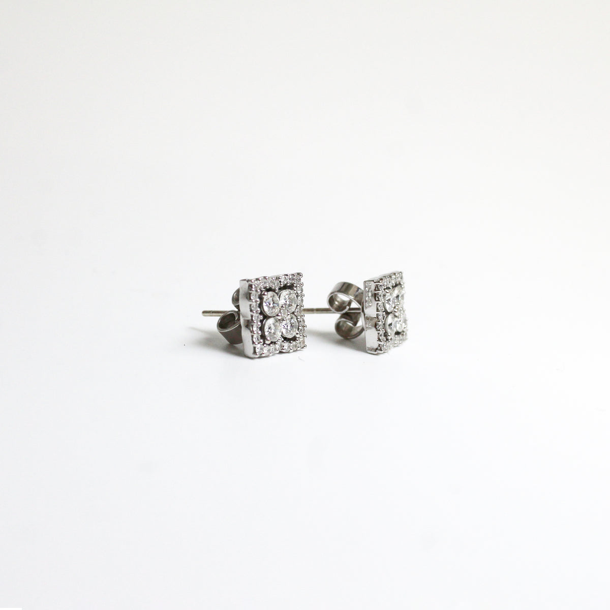 Vintage 18ct White Gold Diamond Tile Stud Earrings