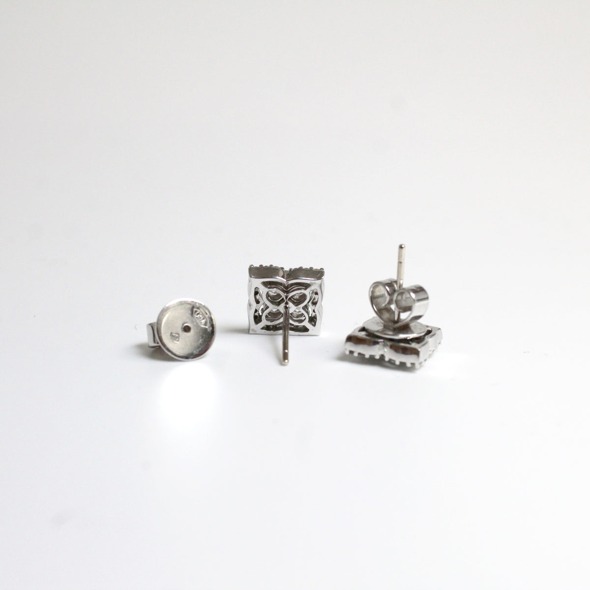 Vintage 18ct White Gold Diamond Tile Stud Earrings