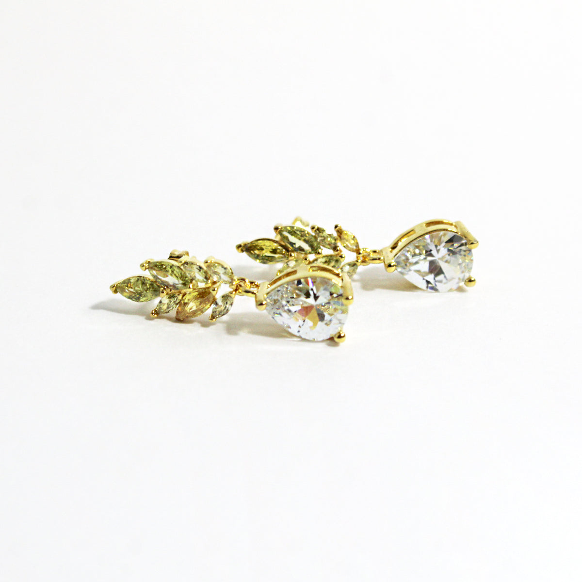 Sterling Silver Gold Plate Yellow and White Cubic Zirconia Wheat Reed Stud Drop Earrings