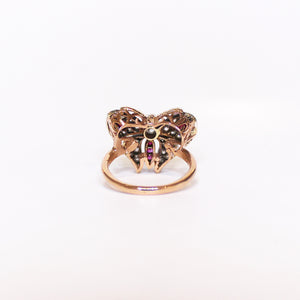 Antique 9ct Rose Gold Diamond and Ruby Butterfly Ring