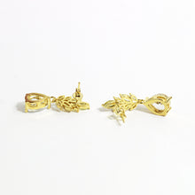 Sterling Silver Gold Plate Yellow and White Cubic Zirconia Wheat Reed Stud Drop Earrings