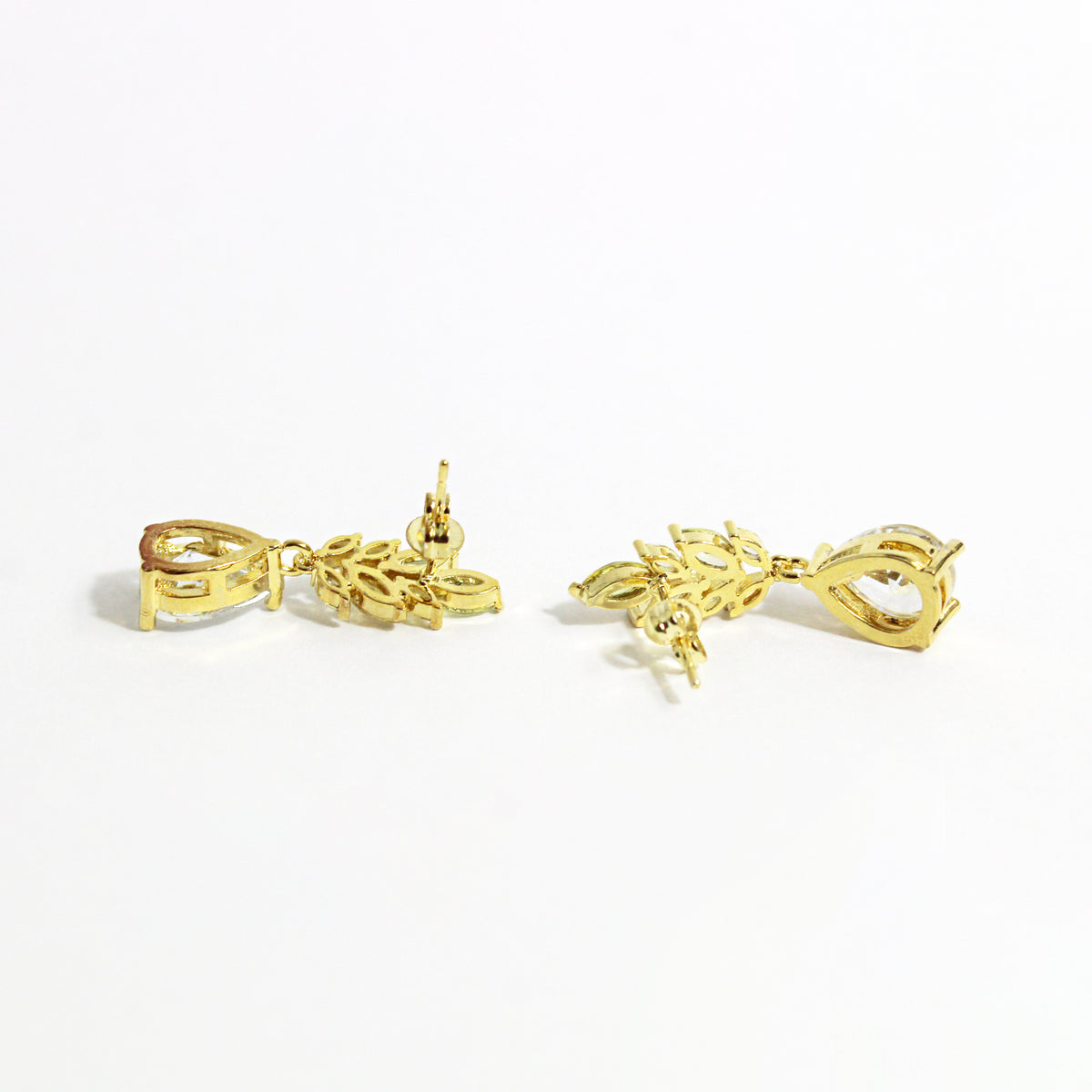 Sterling Silver Gold Plate Yellow and White Cubic Zirconia Wheat Reed Stud Drop Earrings