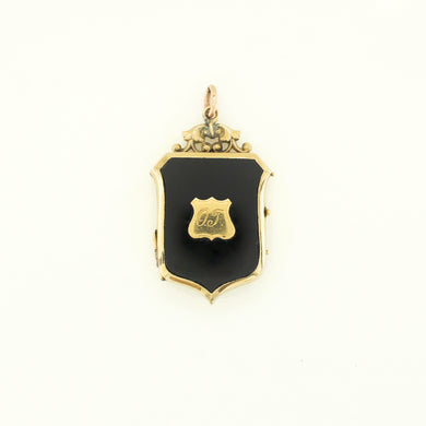 Antique 14ct Yellow Gold Black Onyx Shield Locket