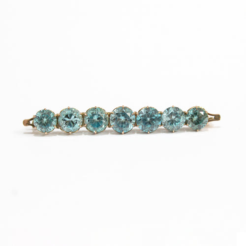 Vintage 14ct Rose Gold Blue Zircon Bar Brooch