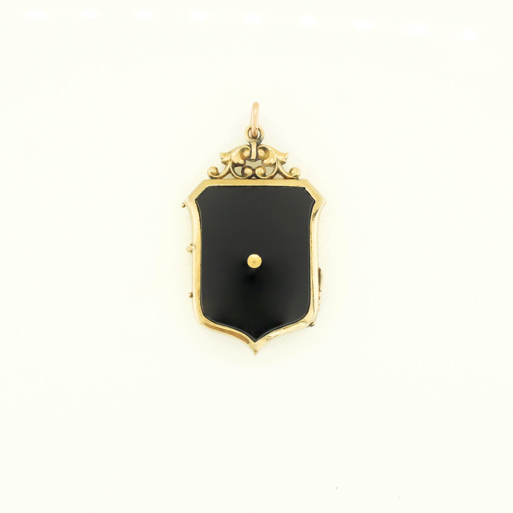 Antique 14ct Yellow Gold Black Onyx Shield Locket