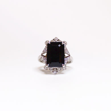 9ct White Gold Black Sapphire and Diamond Ring
