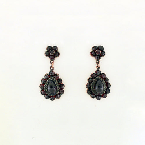 Sterling Silver Rose Gold Plate Garnet Stud Drop Earrings