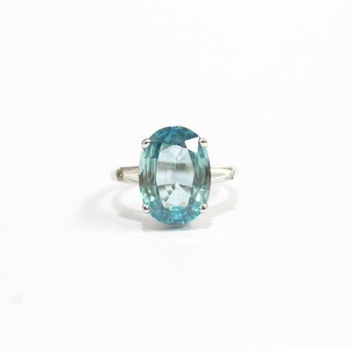 Vintage Platinum Blue Zircon and Diamond Dress Ring