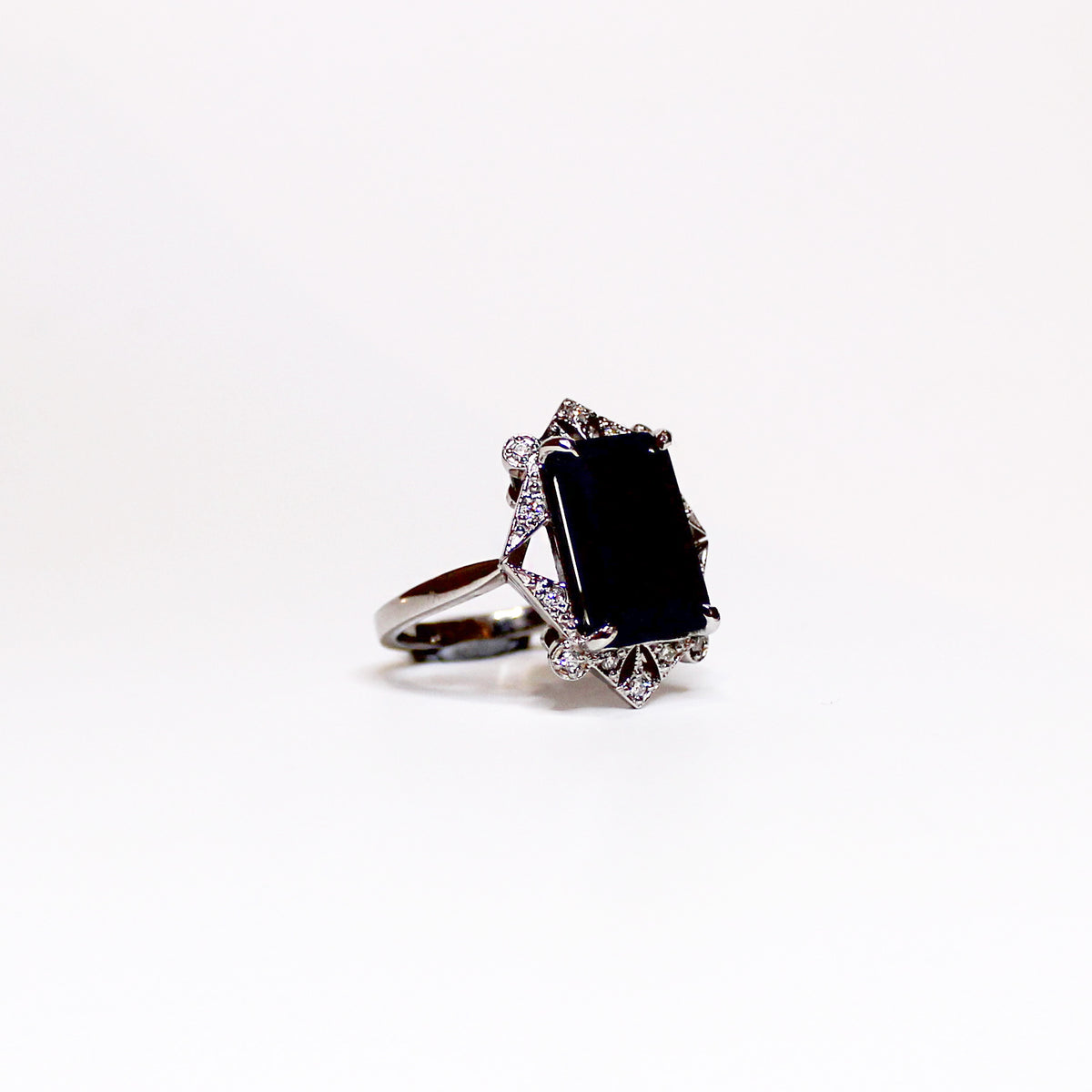 9ct White Gold Black Sapphire and Diamond Ring