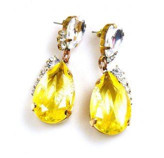 Large Canary Yellow Crystal Peirced Stud Earrings