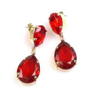Large Ruby Red Drop Crystal Stud Earrings