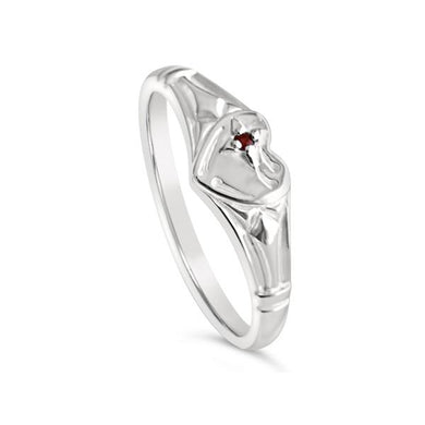 Sterling Silver Ruby Heart Signet Ring