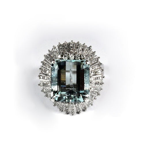 White Gold Aquamarine Ballet Skirt Diamond Ring