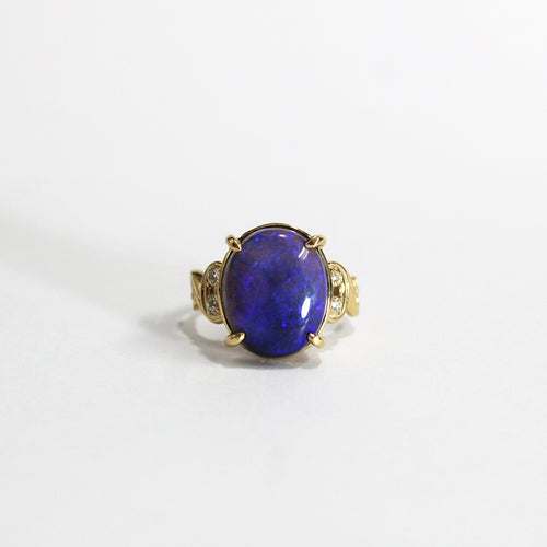 9ct Gold Solid Opal & Diamond Ring