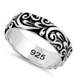 Sterling Silver Engraved Floral Band