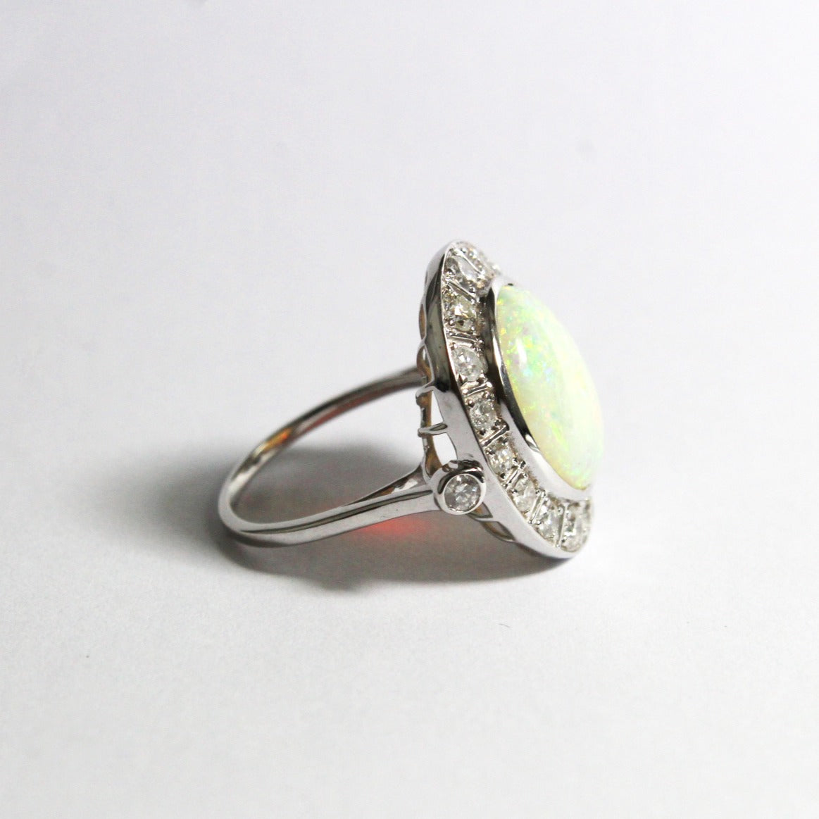 Solid White Opal and Diamond Dress Ring