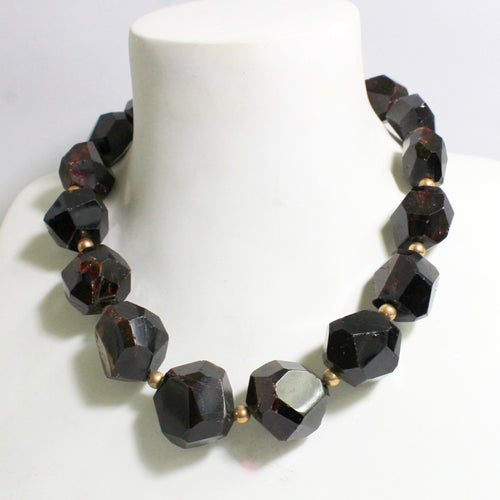 9ct Yellow Gold Rough Cut Garnet Necklace