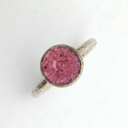 Sterling Silver Carved Tourmaline Ring