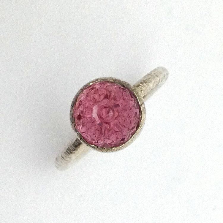Sterling Silver Carved Tourmaline Ring