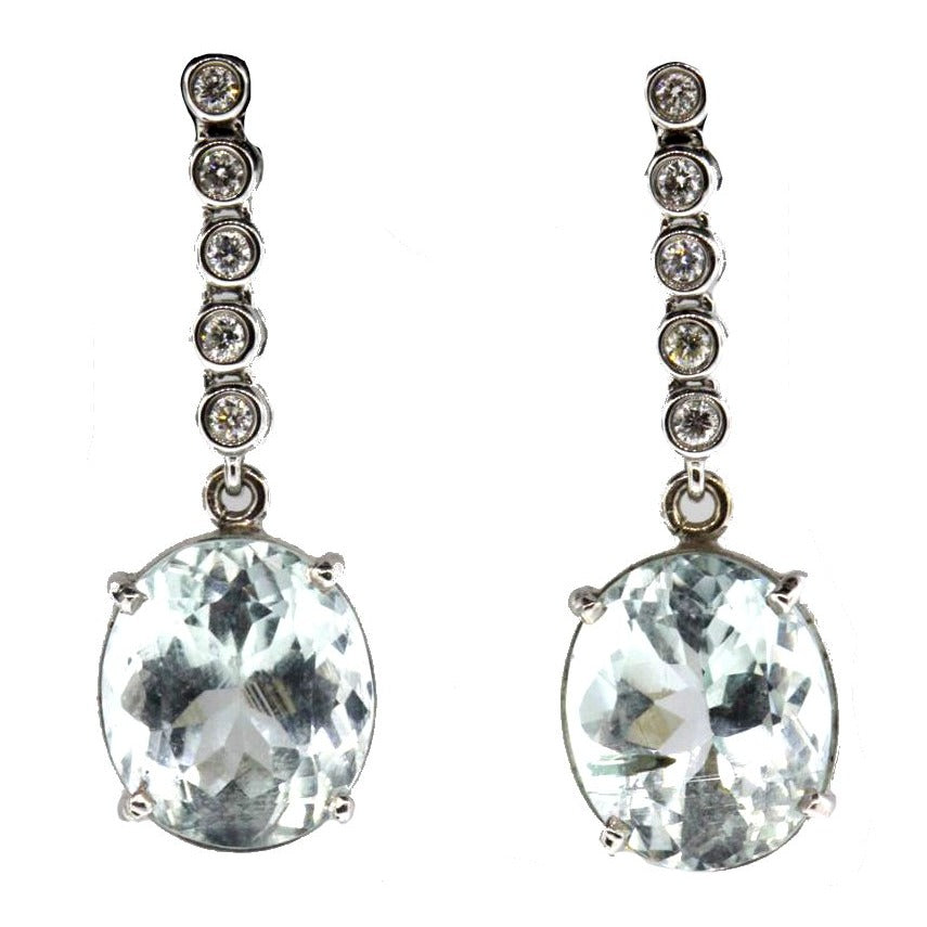 9ct White Gold Aquamarine and Diamond Stud Drop Earrings
