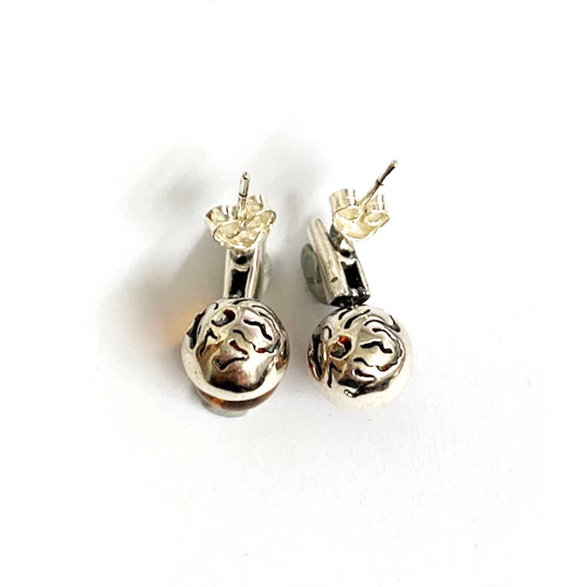 Sterling Silver Amber Stud Drop Earrings