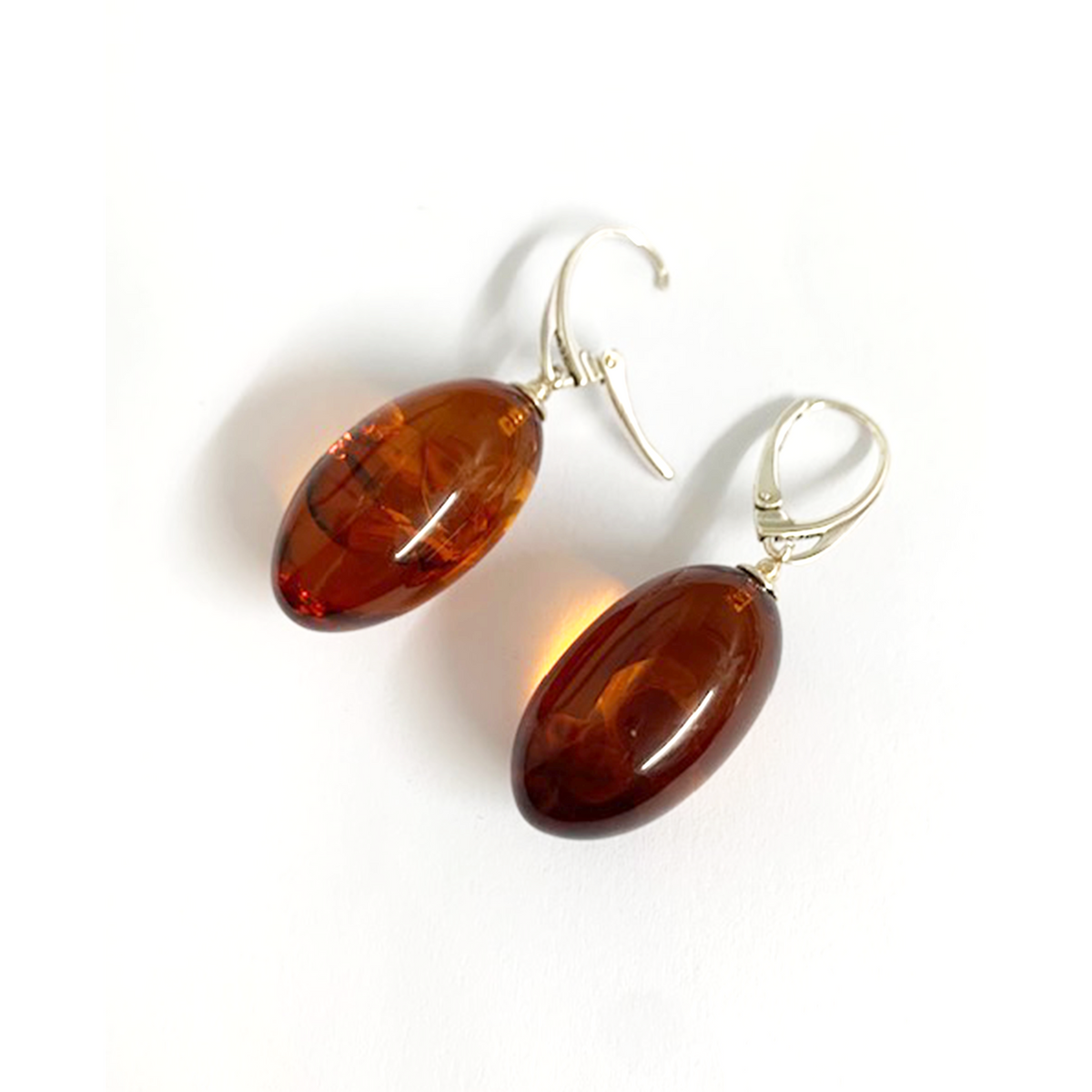 Sterling Silver Amber Hook Drop Earrings