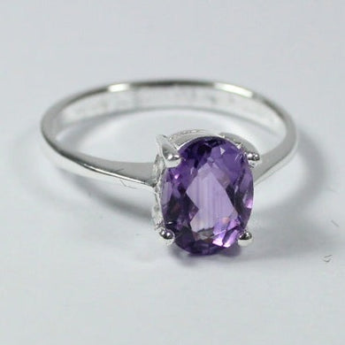 Small Sterling Silver Oval Cut Amethyst Ring