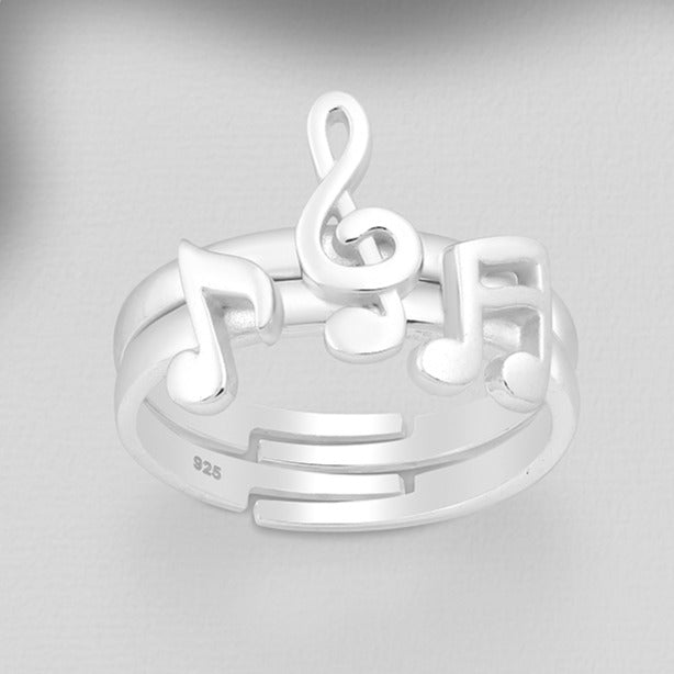 Sterling Silver Music Theme Adjustable Ring