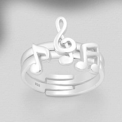 Sterling Silver Music Theme Adjustable Ring