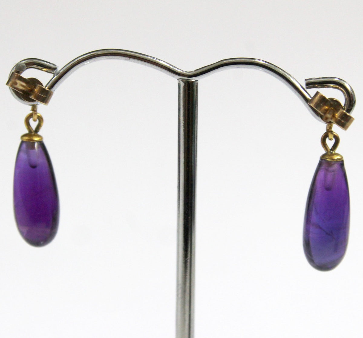 Vintage 9ct Yellow Gold Amethyst Stud Drop Earrings