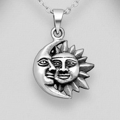Sterling Silver Crescent Moon and Sun Pendant