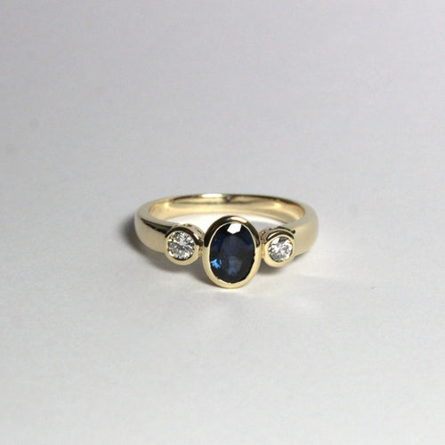 Natural Royal Blue Sapphire and Diamond Trilogy Ring