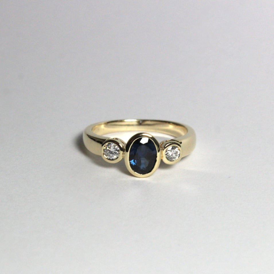 Natural Royal Blue Sapphire and Diamond Trilogy Ring