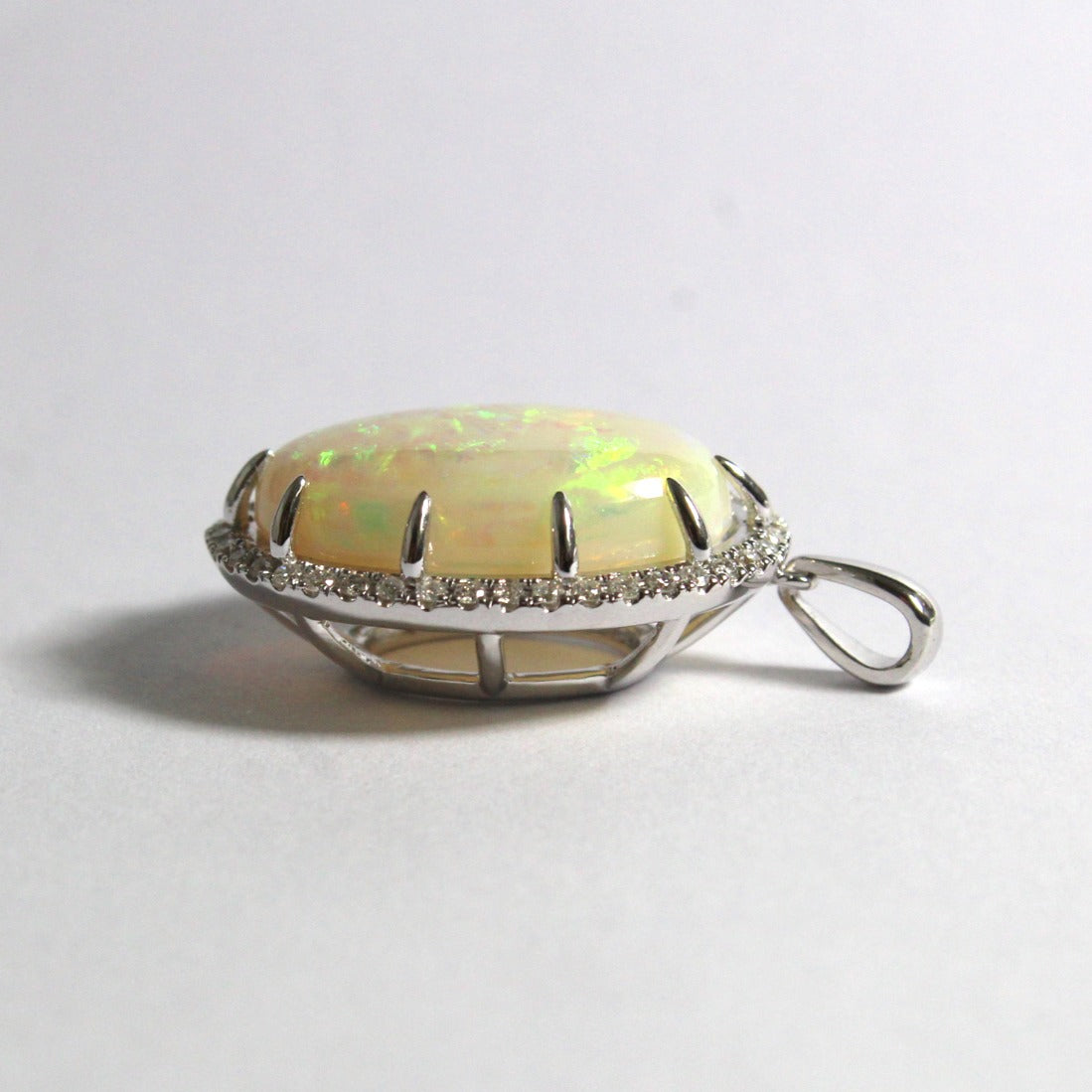 Solid White Opal and Diamond Pendant