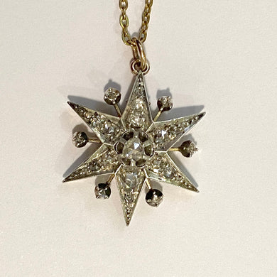 Antique 18ct White Gold Old Cut Diamond Starburst Pendant