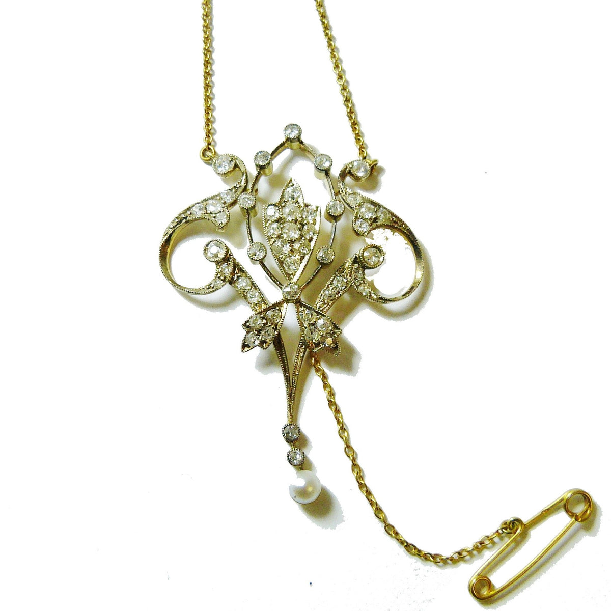 Antique Diamond and Pearl Belle Epoque Necklace
