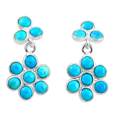 Sterling Silver Turquoise Stud Drop Cluster Earrings