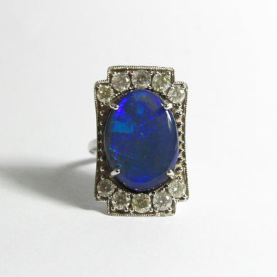 Black Opal and Diamond Cocktail Ring
